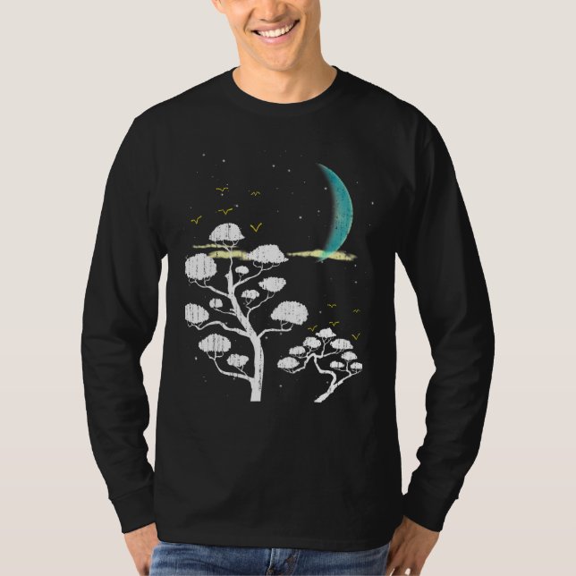 Zen  Måne Stars Japansk kultur Bonsai T T Shirt (Framsida)