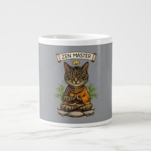 Zen Mästare Katt Rolig Avslappnad Grå Tabby Katt P Jumbo Mugg
