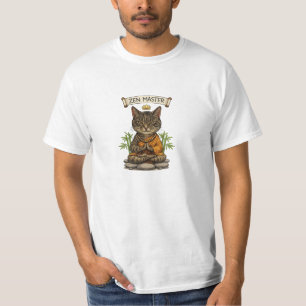Zen Mästare Katt Rolig Avslappnad Grå Tabby Katt P T Shirt