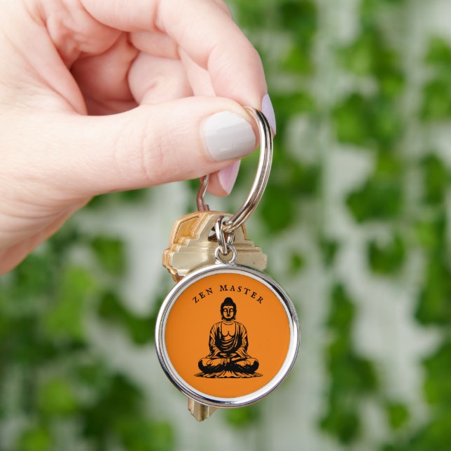 Zen Master - Buddha meditation Orange Rund Silverfärgad Nyckelring (Hand)