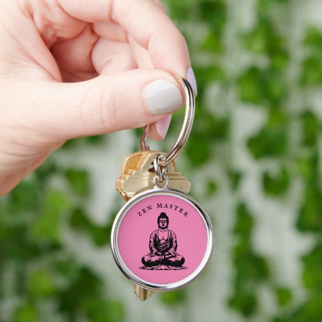 Zen Master - Buddha meditation Rosa Rund Silverfärgad Nyckelring (Hand)