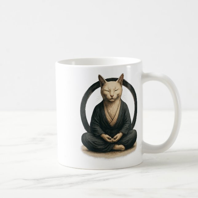 Zen Meditating Cat – Enso Circle Mindful Yoga Art  Kaffemugg (Höger)