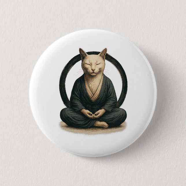 Zen Meditating Cat – Enso Circle Mindful Yoga Art  Knapp (Framsida)