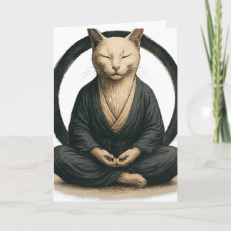 Zen Meditating Cat – Enso Circle Mindful Yoga Art  Kort