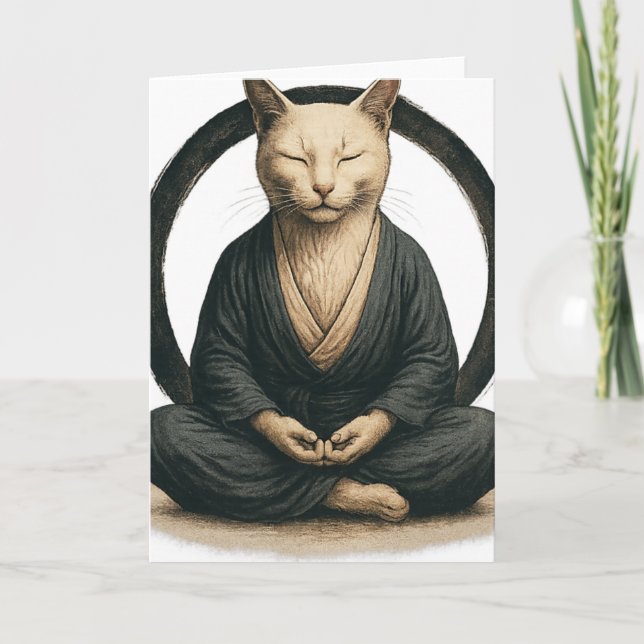Zen Meditating Cat – Enso Circle Mindful Yoga Art  Kort (Framsida)