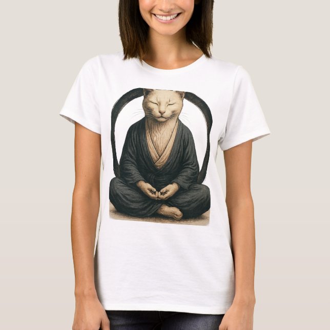 Zen Meditating Cat – Enso Circle Mindful Yoga Art  T Shirt (Framsida)