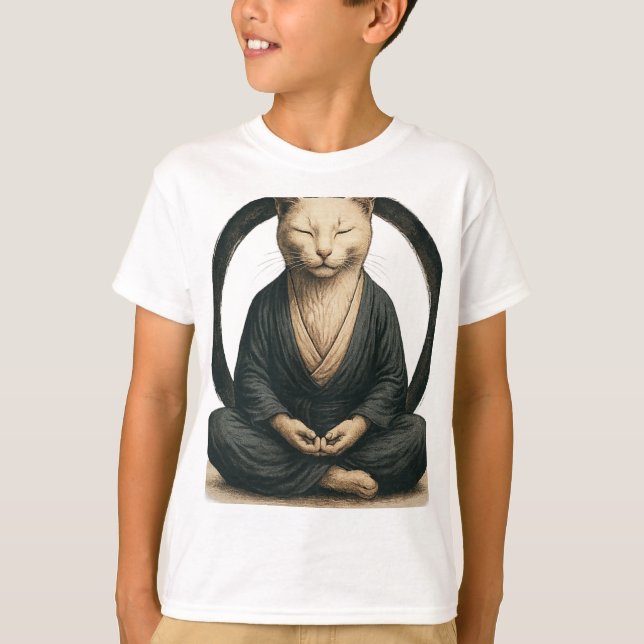 Zen Meditating Cat – Enso Circle Mindful Yoga Art  T Shirt (Framsida)