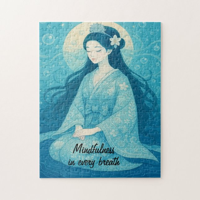 Zen Meditation art Mindfulness Yoga Blue Anpassnin Pussel (Vertikal)