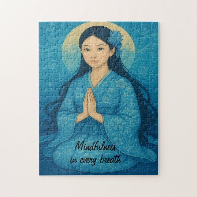 Zen Meditation art Mindfulness Yoga Blue Anpassnin Pussel (Vertikal)