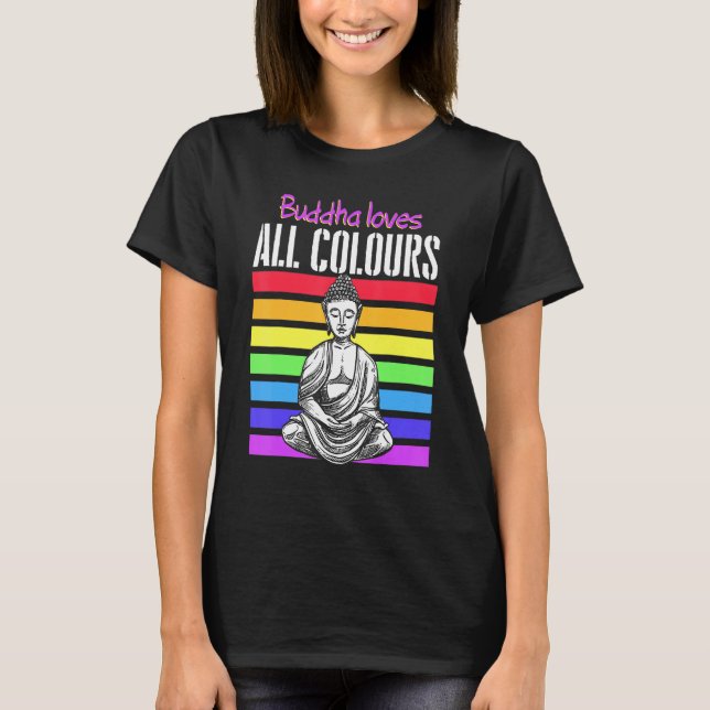 Zen Meditation Yoga Buddha Rainbow Flagga T Shirt (Framsida)