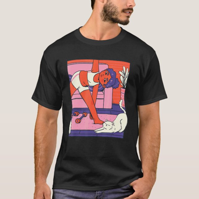 Zen Meditation Yoga Cat Vaporwave Omm T Shirt (Framsida)