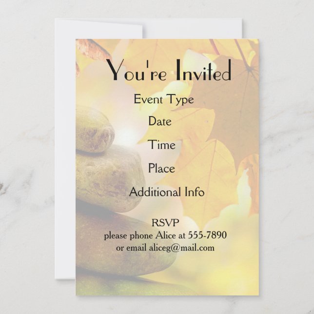 Zen meditationssten och Maple Löv Inbjudningar (Baksida)