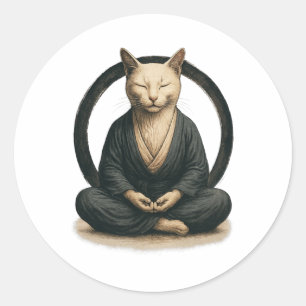 Zen Mediterande Katt – Enso Circle Mindful Yoga Ko Runt Klistermärke