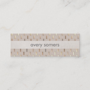 Zen Minimalist Stripe Faux Beige Linen och Guld Mini Visitkort