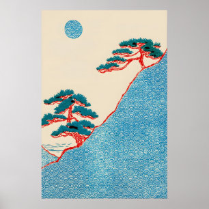 Zen minimalistisk Seigaiha landskaps konst Ukiyo-e Poster
