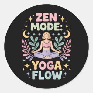 Zen Mode Yoga Flow Retro Meditations Outfit För Kv Runt Klistermärke