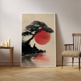 Zen Munk Meditating Sunset Art - Minimalistisk uts Perfect Poster