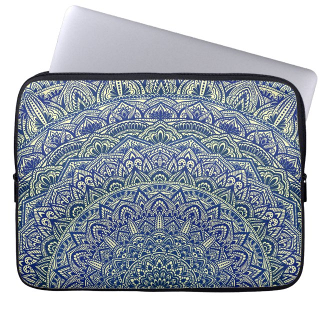 Zen Navy och gult Mandala Laptop Fodral (Framsidan)