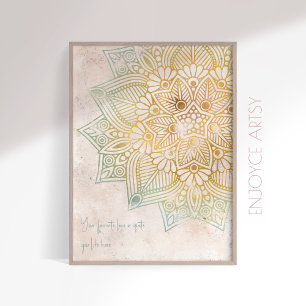 Zen neatral tone guld mandala indian wall art poster