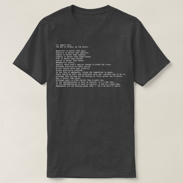 Zen of Python T Shirt (Design framsida)