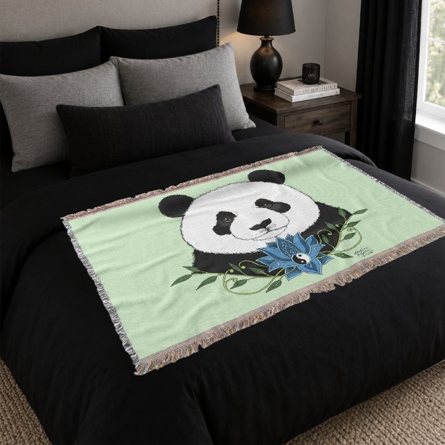 Zen Panda Björn Blå Lotus Yin Yang Grön Filt (Skapare uppladdad)