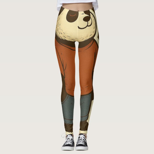 Zen Panda Sticker – Relaxed Cartoon Bear in Casual Leggings (Framsida)