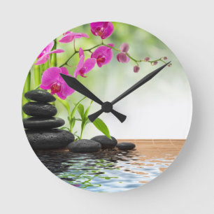 zen,peace,pink orchid,beautiful,spa,healing,yoga, rund klocka