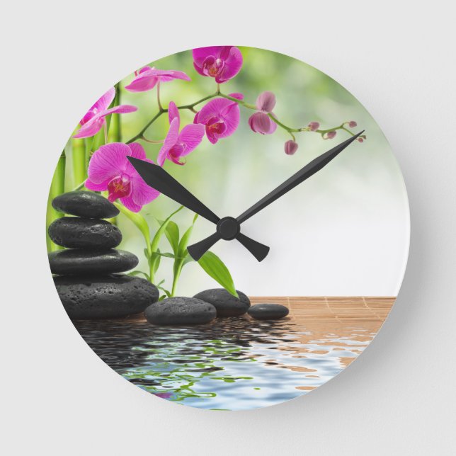 zen,peace,pink orchid,beautiful,spa,healing,yoga, rund klocka (Framsida)