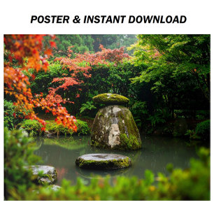 Zen Pond Garden med Vatten och rödmaple Poster
