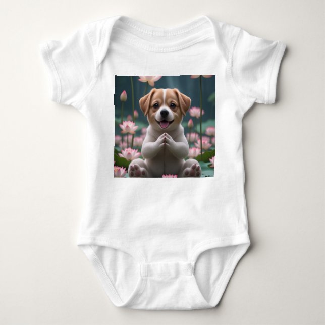 Zen Puppy på Lotus - Baby Bodykostym T Shirt (Framsida)