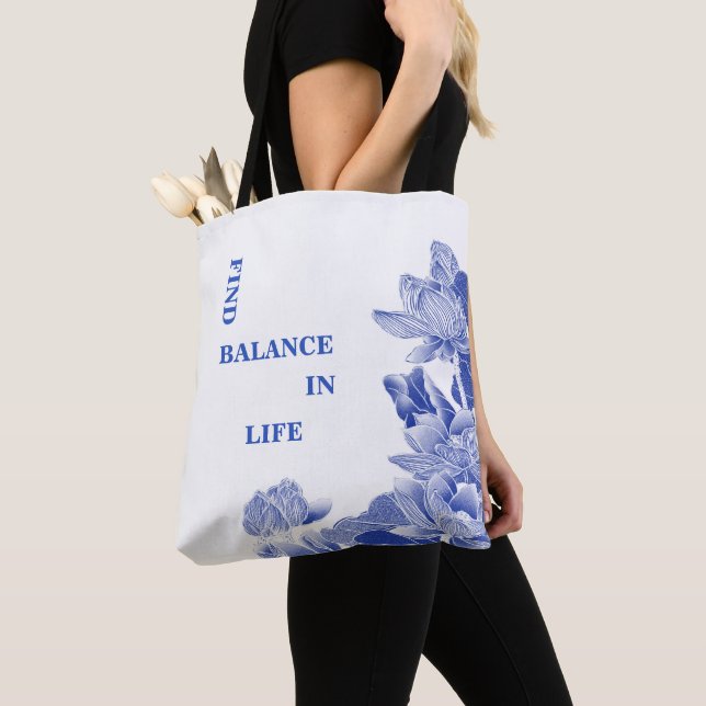 Zen Quote Blue & White Lotus Flower Mandala Tygkasse (Närbild)