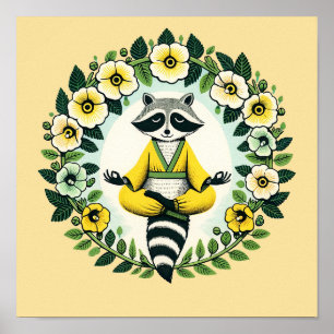 Zen Raccoon Meditation Raccoons Yoga Poster