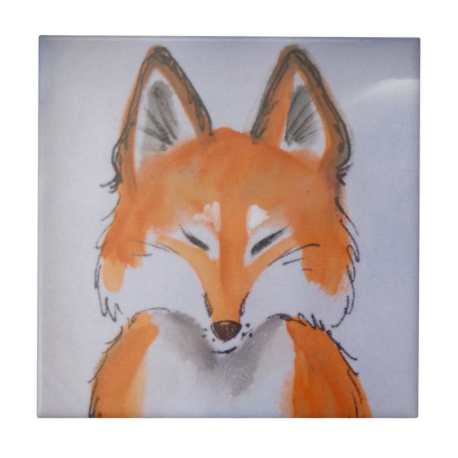 Zen Red Fox Art Minimal Vit djurfärg Kakelplatta (Framsidan)