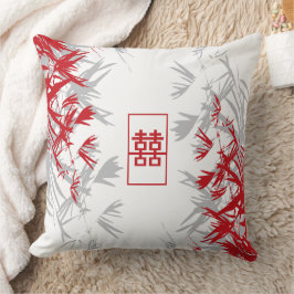 Zen Red Grått Bamboo Löv Modern Dubbla Happity Kudde