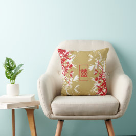 Zen Red Guld Bamboo Lämnar Modern Dubbla Happity Kudde