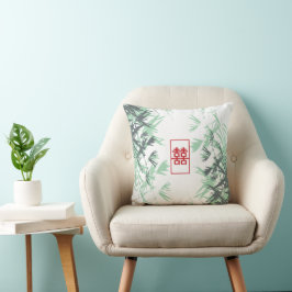 Zen Red Mint Bamboo Lämnar Modern Dubbla Happity Kudde