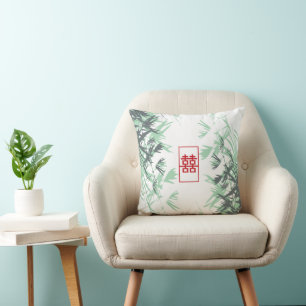 Zen Red Mint Bamboo Lämnar Modern Dubbla Happity Kudde