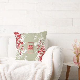 Zen Red Moss Bamboo Lämnar Modern Dubbla Happity Kudde