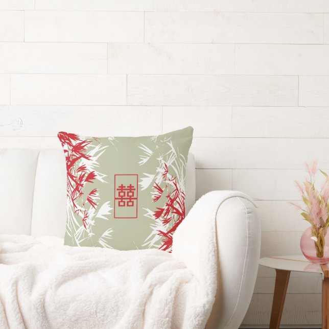 Zen Red Moss Bamboo Lämnar Modern Dubbla Happity Kudde (Soffa)