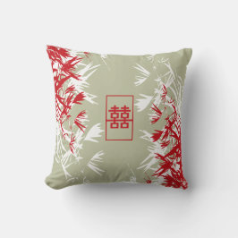 Zen Red Moss Bamboo Lämnar Modern Dubbla Happity Kudde