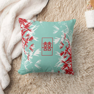 Zen Red Turkvoise Bamboo Lövs Dubbla Happity Kudde