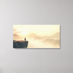 Zen Samurai i gryningen – Cinematic Misty Mountain Canvastryck