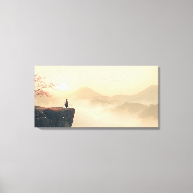 Zen Samurai i gryningen – Cinematic Misty Mountain Canvastryck (Framsida)