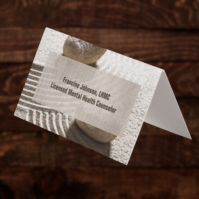 Zen Sand Labrynth and Stones with Faux Linen  Visitkort (Skapare uppladdad)