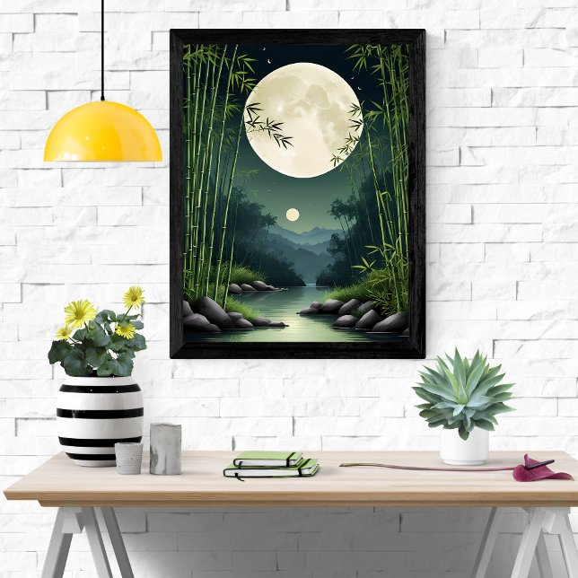 Zen Serenity: Bamboo Forest Moonlit Natt Poster (Skapare uppladdad)