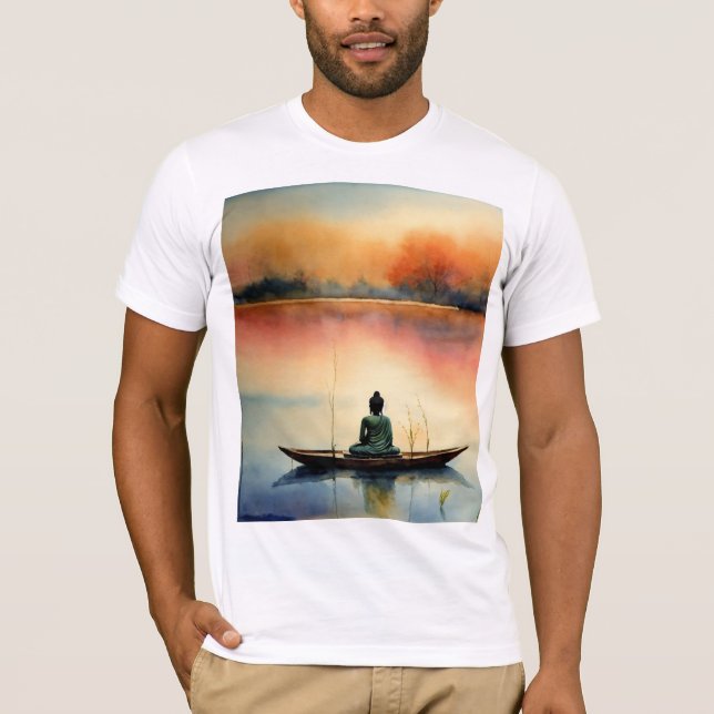 Zen Serenity: Delikat Buddha & Disciple Watercolo T Shirt (Framsida)