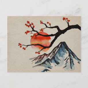 Zen Serenity Landskap - Sakura Berg Solnedgång Vykort