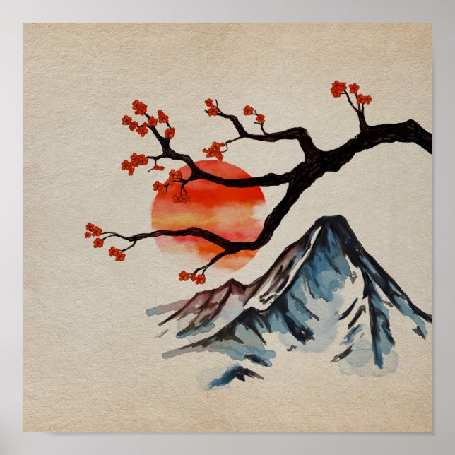 Zen Serenity Ligcape - Sakura Mountain Sunset Poster (Framsidan)