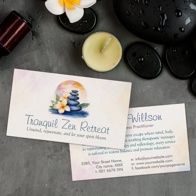 Zen Serenity Spa Watercolor Art Visitkort (Skapare uppladdad)