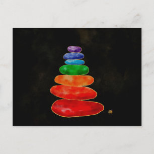 Zen Småsten Chakras - Vattenfärg & Guld Helg Vykort